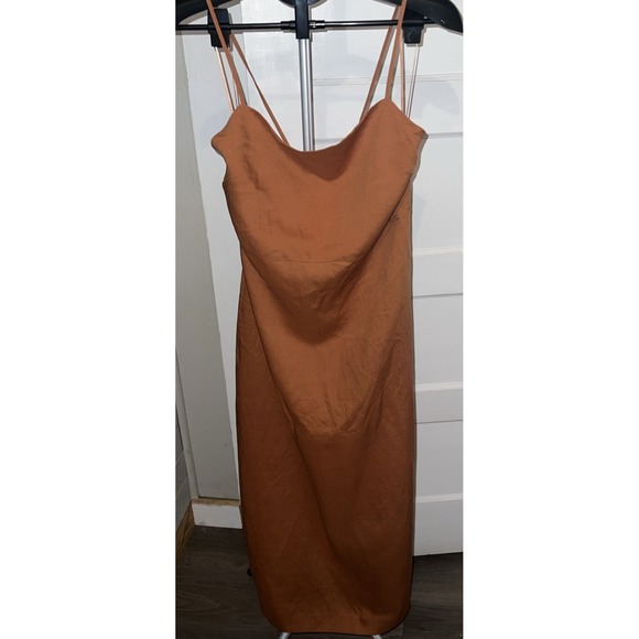 Zara Dresses & Skirts - Zara Strappy Back Orange Dress Women's Medium Spaghetti Strap Linen Blend NWT